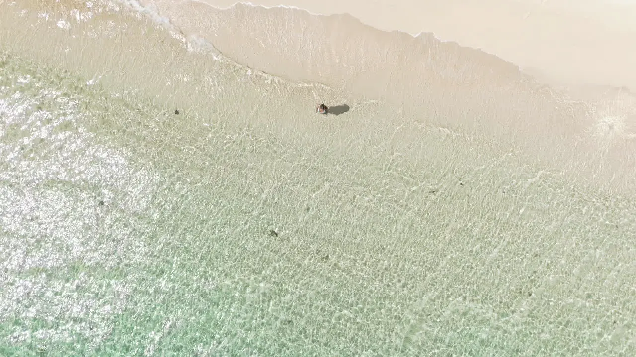 Person On Pristine And White Sandy Shore Of Lalomanu Beach In Upolu Island Samoa