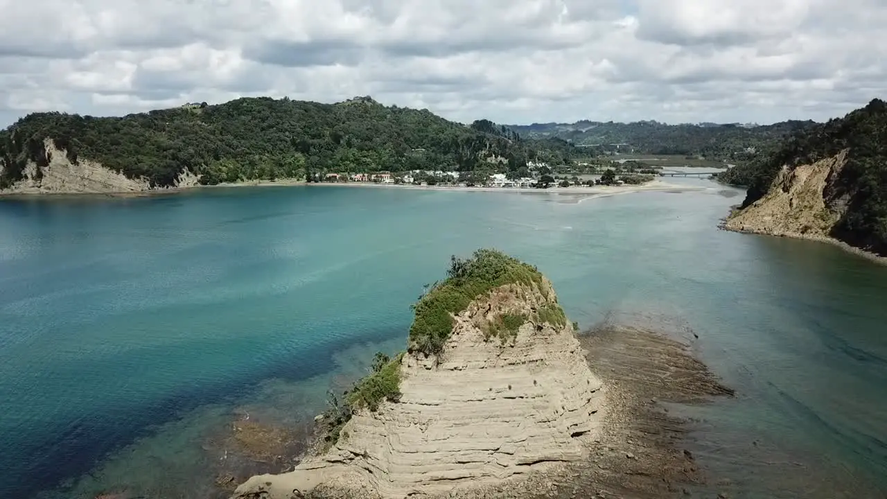 Aerial view of an Island full of seagulls in the ocean at bay of islands New zealand