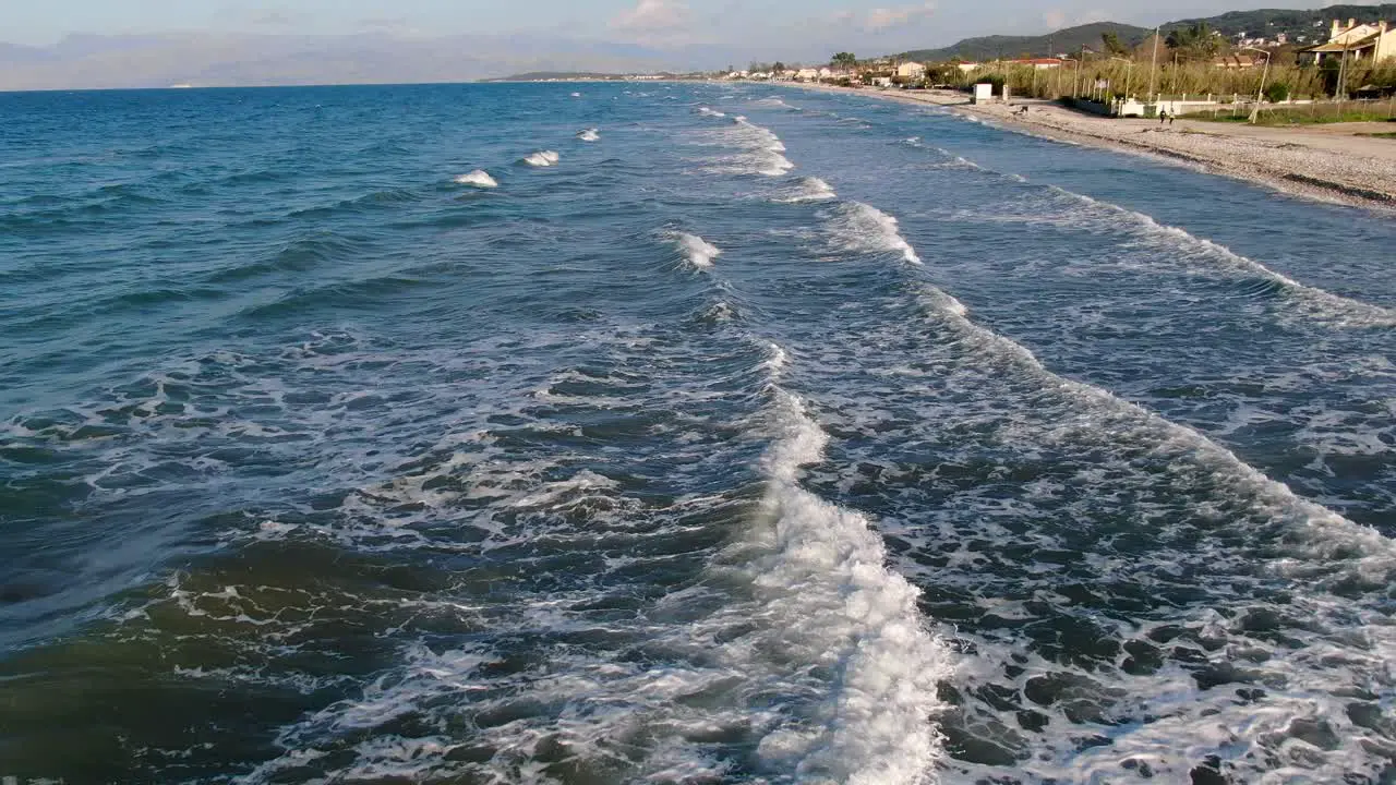 Aerial view of wsindy day in the beach in north corfu Greece