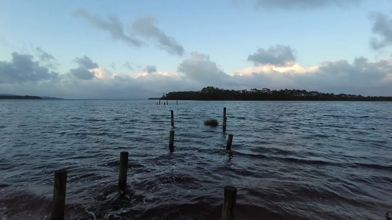 Waves across the lake on a winters morning in Strahan West Coast Tasmania