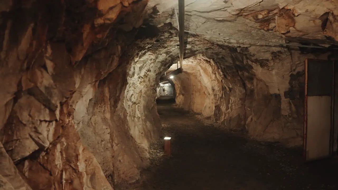 Slow motion panning shot of underground cold war tunnel