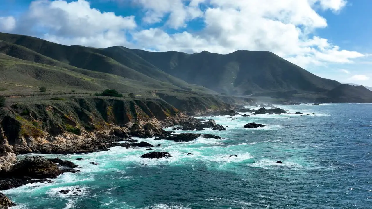 Aerial view of Pacific coastline Big Sur against Santa Lucia Mountains California