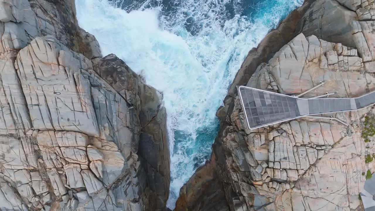 Top down drone shot of The Gap lookout bridge in Albany Western Australia