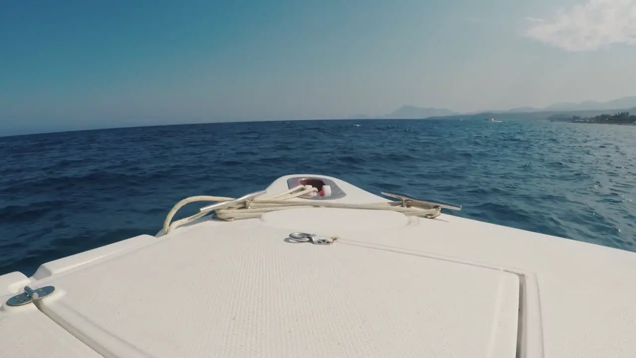 The Nose Of A Motor Boat Swims Fast Over The Sea Summer Holidays And Water Sports