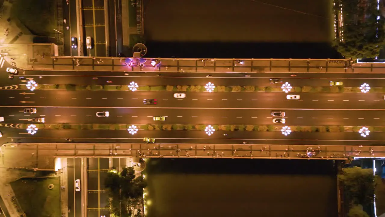 City traffic aerial view bird eye view at night Chengdu China