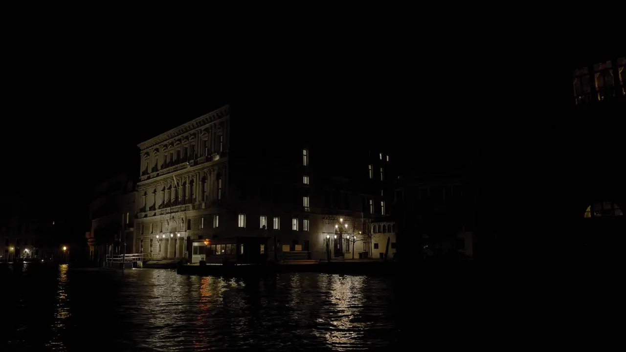 Spooky Night in Venice Italy with Perfectly Lite Canal and Historic Three Story Hotel