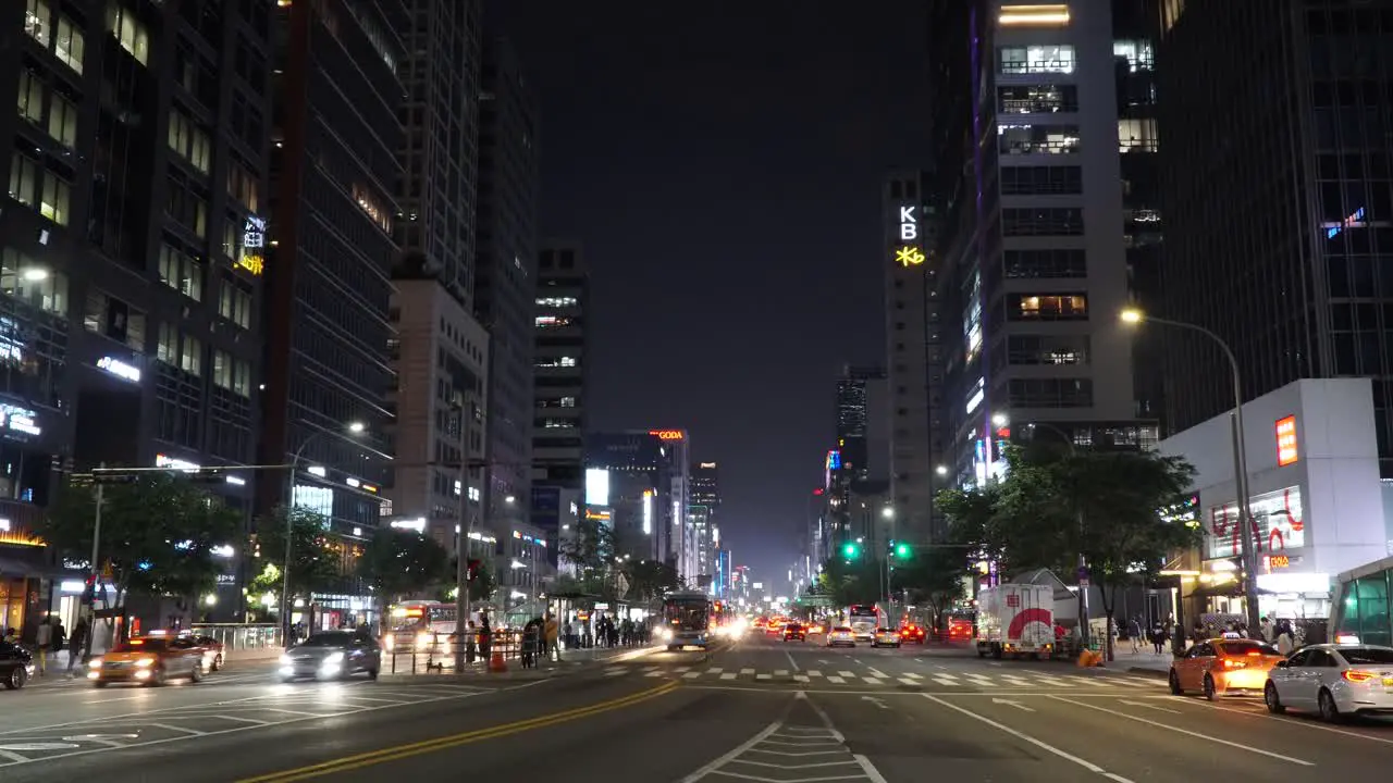 Gangnam night traffic from the middle of the road static Seoul city South Korea