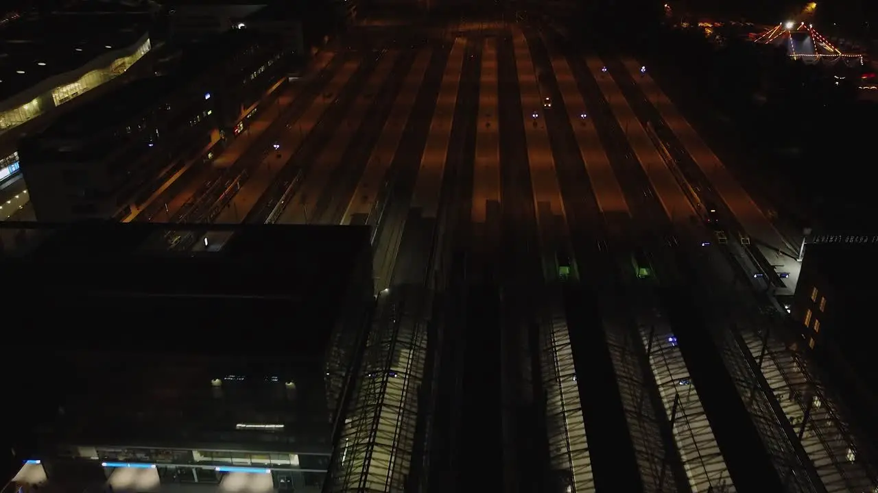 Night flyover Train enters Helsinki Central Station Paarautatieasema