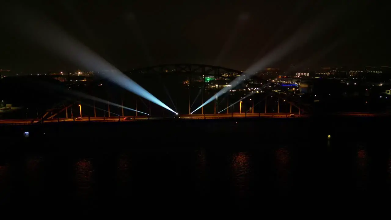 Aerial View Of Light Show From Hendrik-Ido-Ambacht Bridge At Night