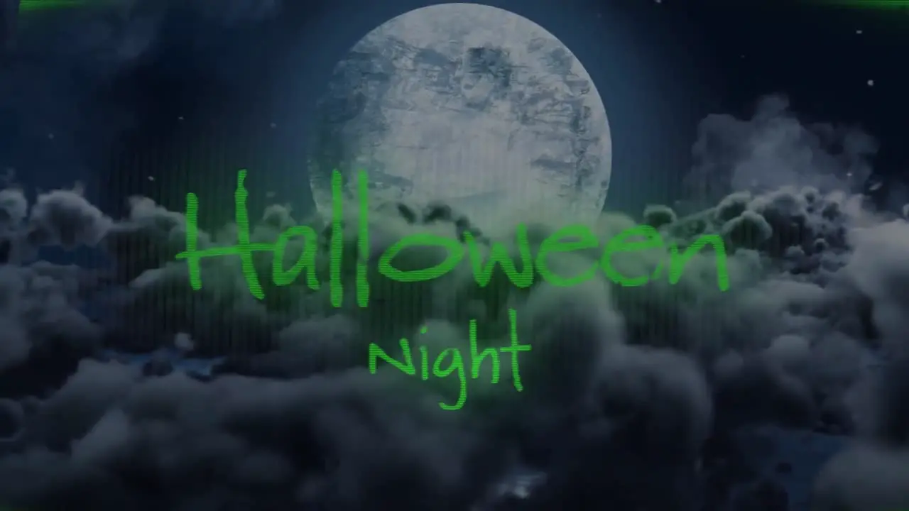 Animation of halloween night over full moon and night sky background