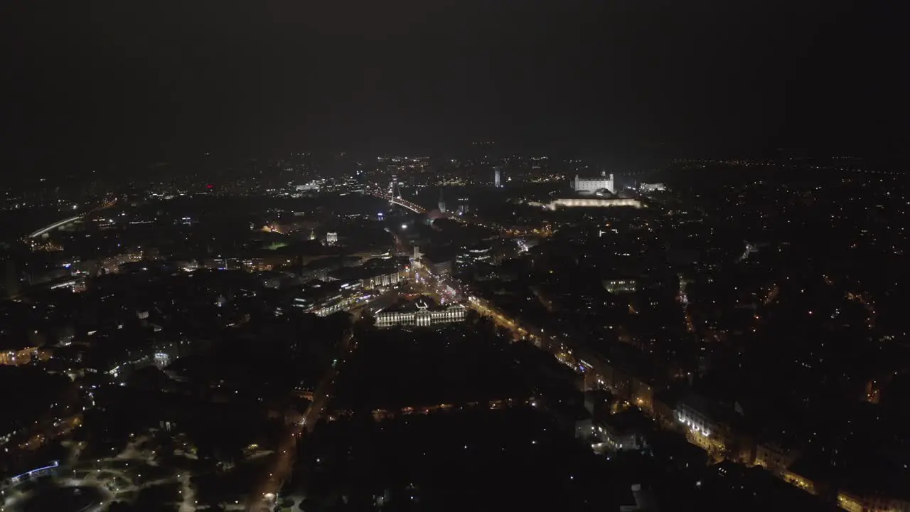 Aerial wide angle view of Bratislava at Night