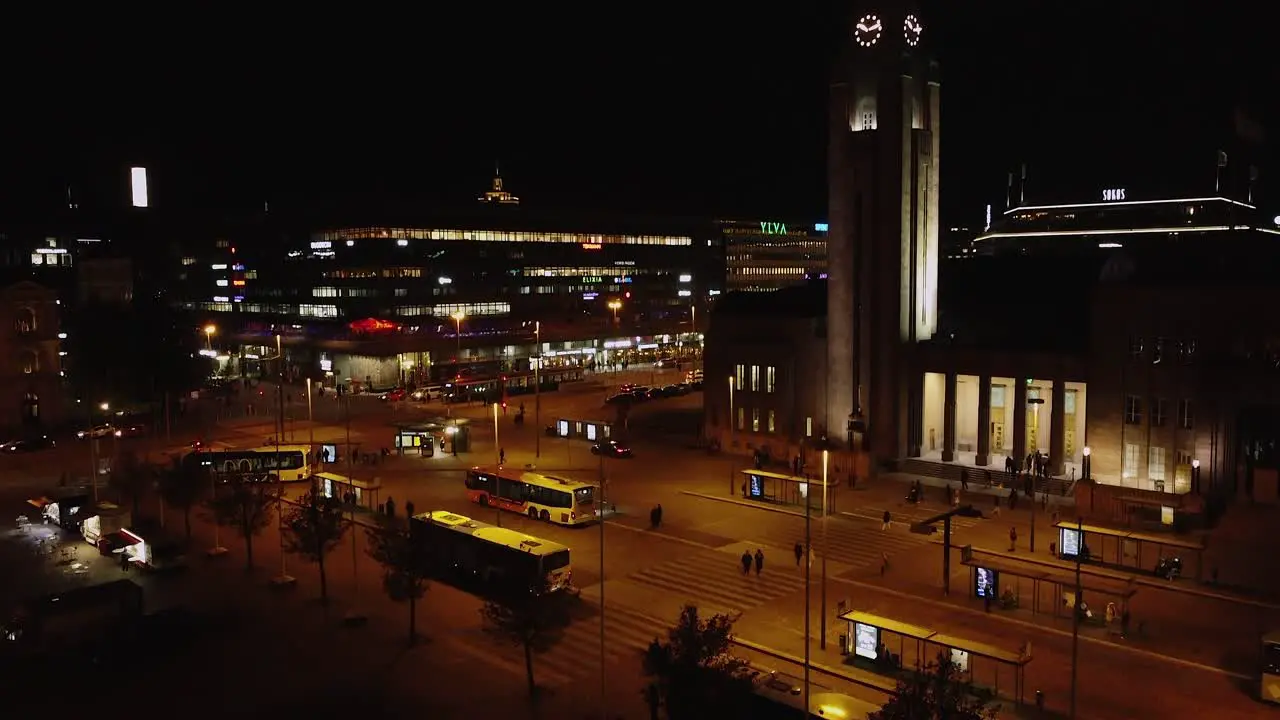 High angle night Tilt up clock tower in Railway Square Helsinki