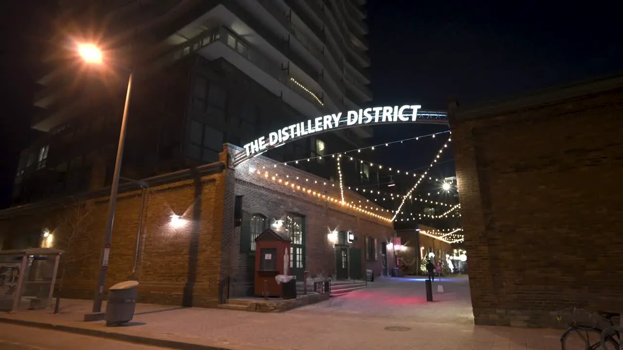 Night shot of the Toronto Distillery District in winter