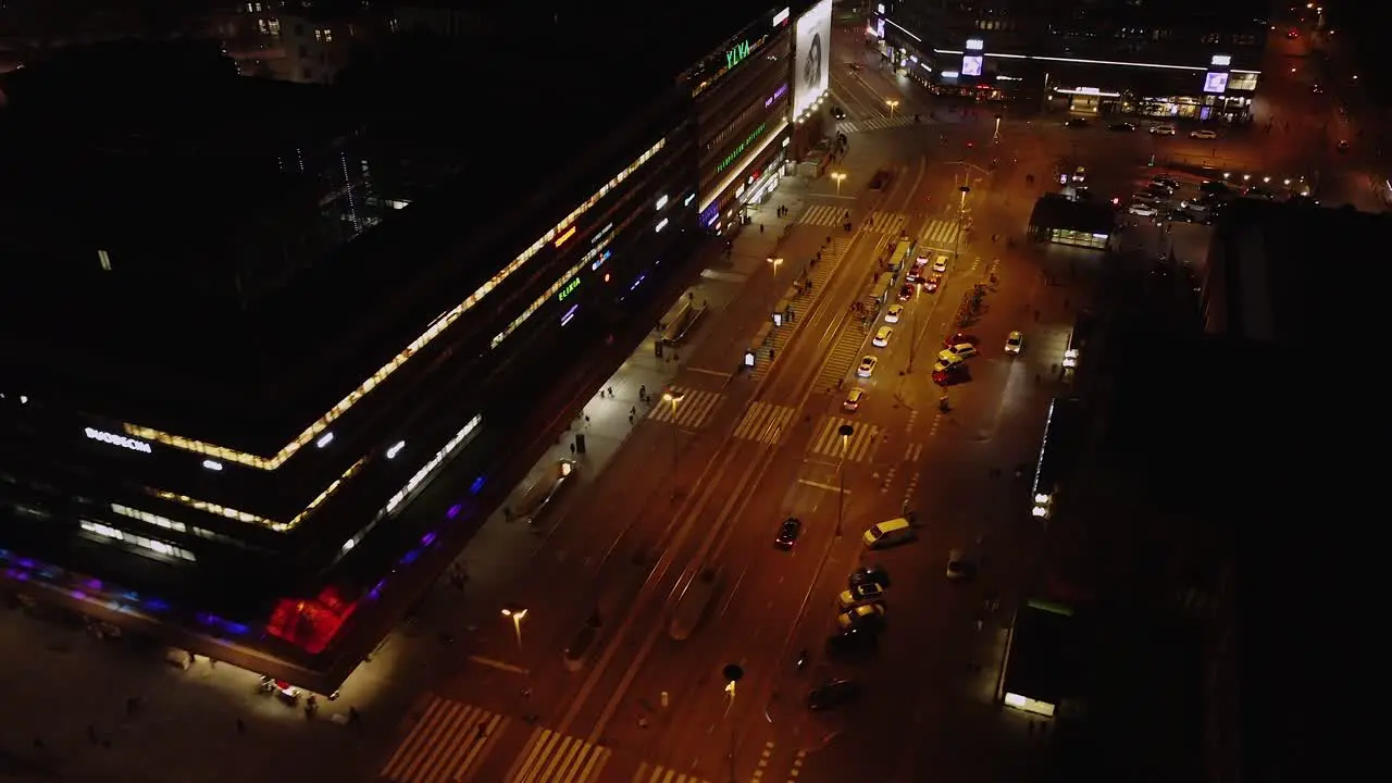 Night flyover of Citycenter Mall Kauppakeskus in Helsinki Finland