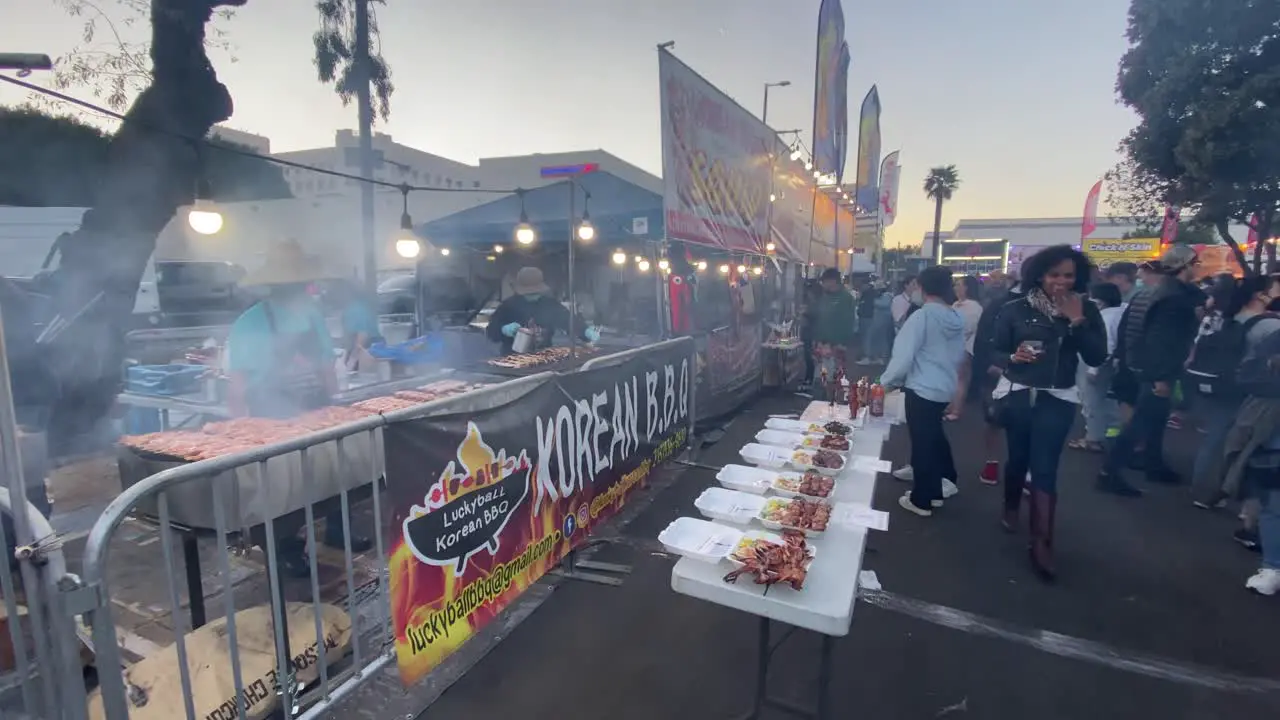 Korean BBQ stand at the Santa Monica night market in Los Angeles static view