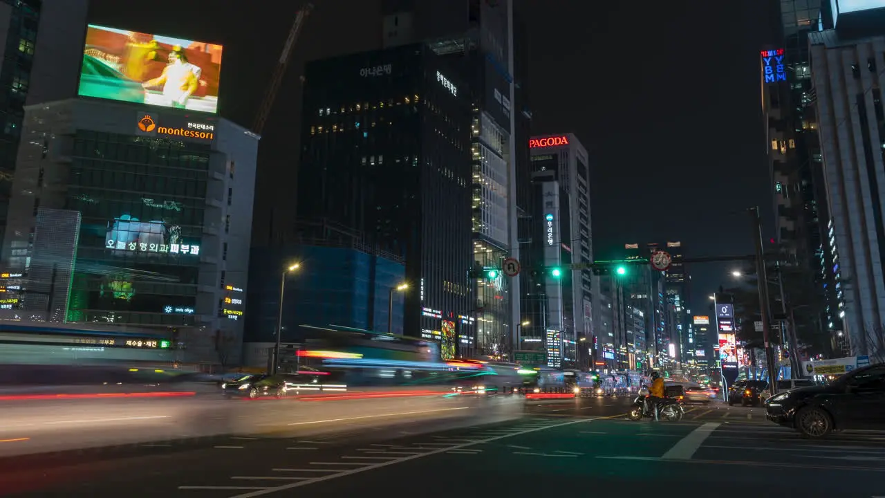 Gangnam Station Crossroads Busy Nigth Traffic Timelapse