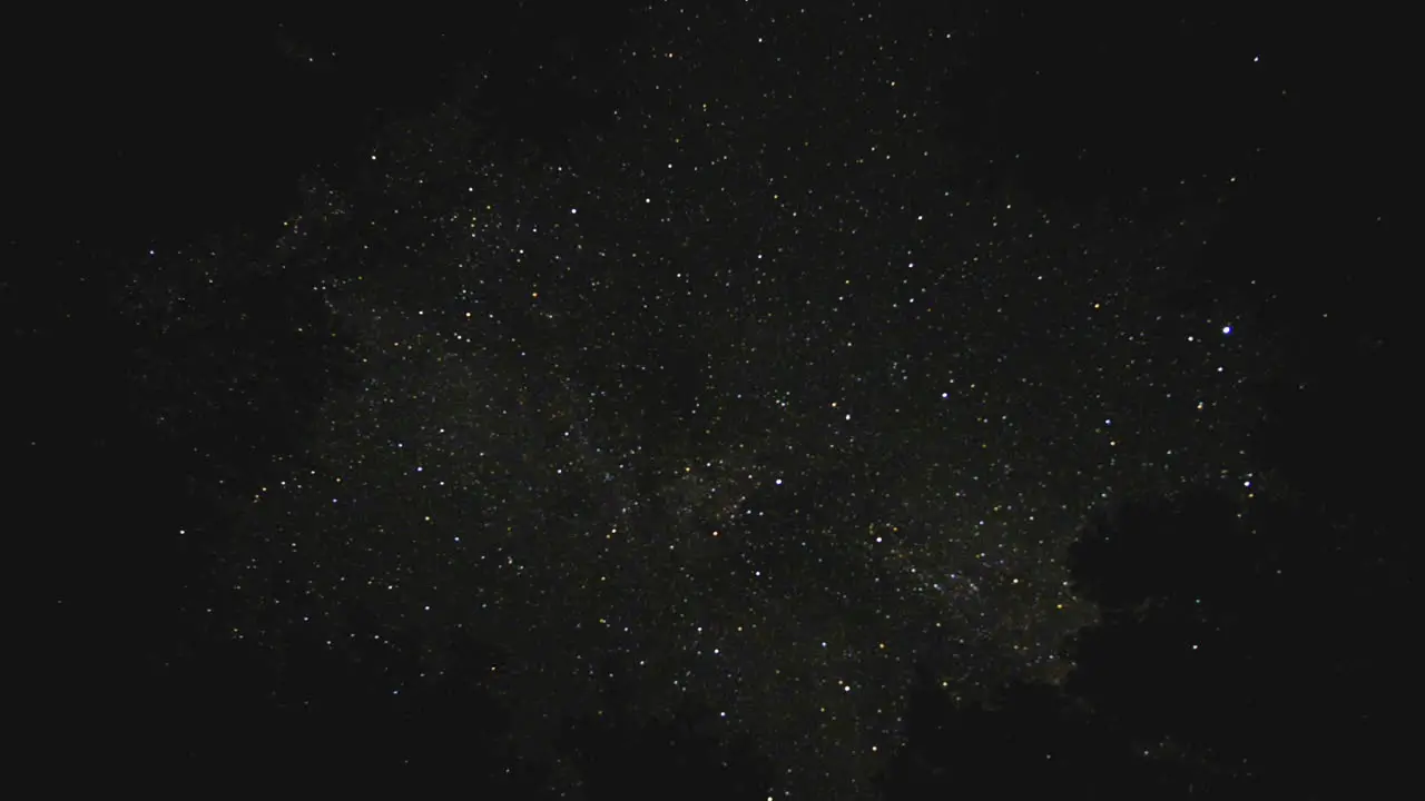 Time lapse of a starry night sky surrounded by dark forest