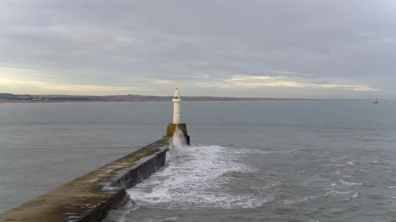 Aerial view of the South Breakwater at the entrance to Aberdeen harbour Aberdeenshire Scotland