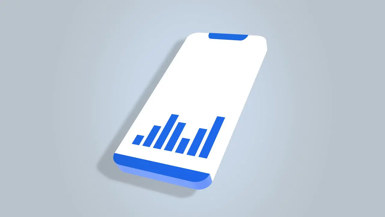 Statistics bar graph chart blue columns screen phone