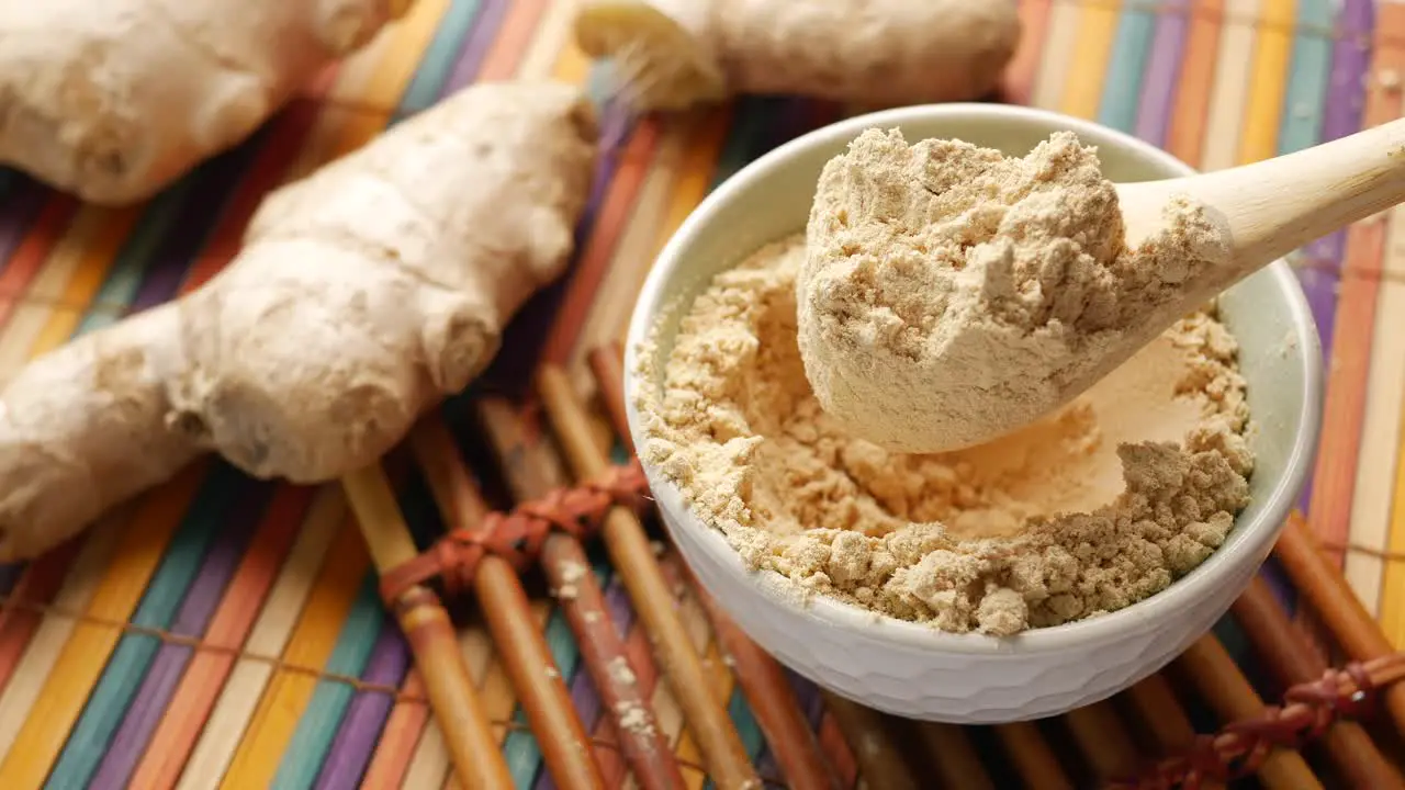 Close up of gingers powder in a container