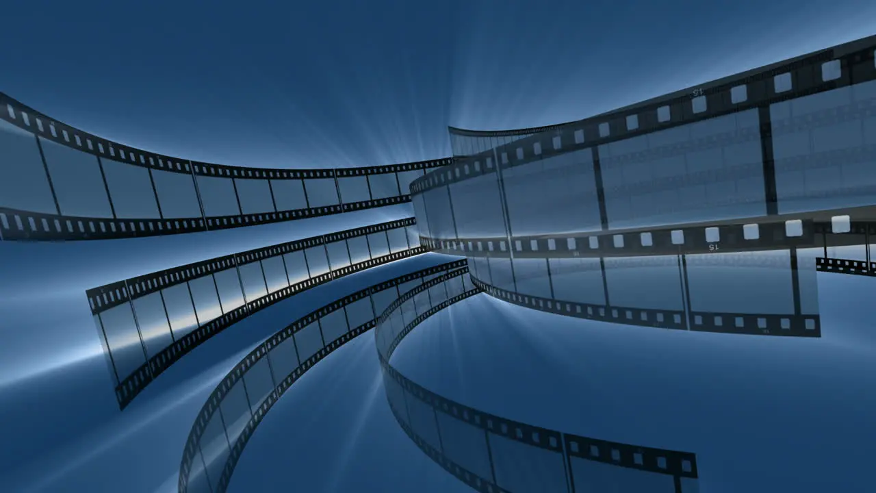 Rotating Film Reels on Blue Background