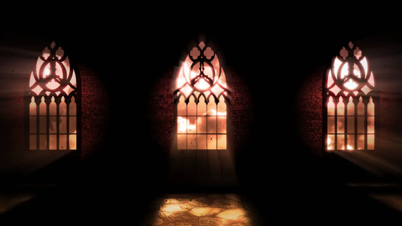 Animation mystical horror background with dark hall of castle