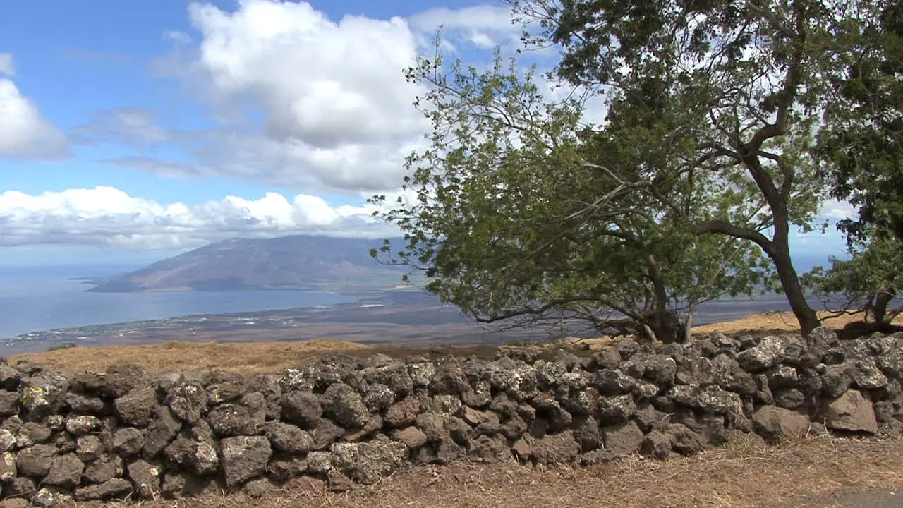 Maui Stone wall and view of coast