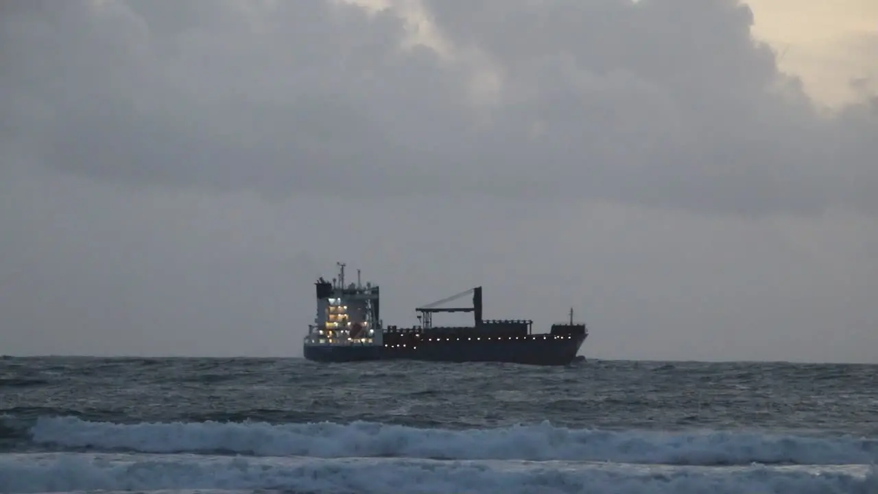 ship in rough waters leaving the port of viana do castelo in portugal