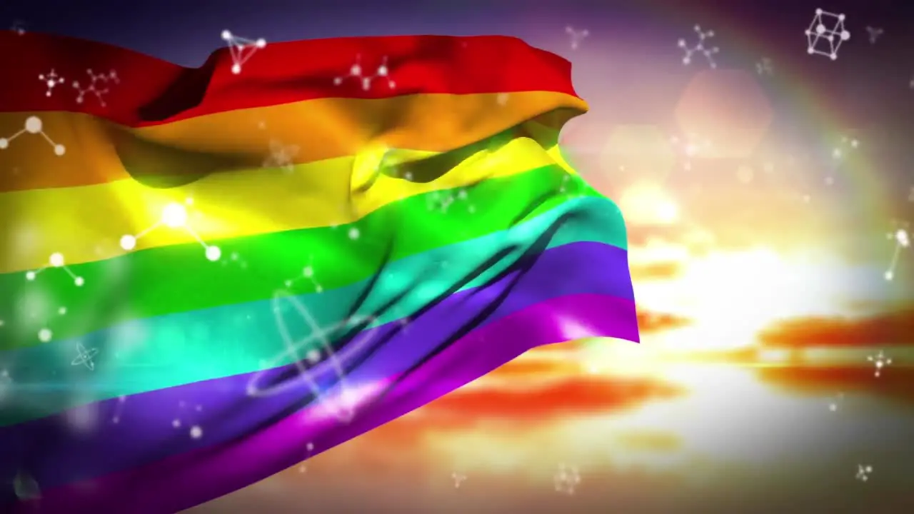 Animation of rainbow flag over cloudy sky