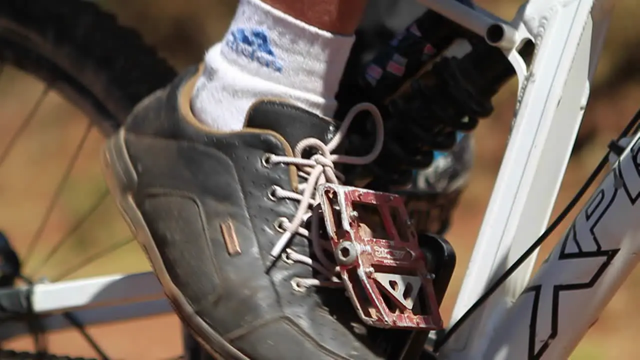 Closeup of bikers foot on the pedal