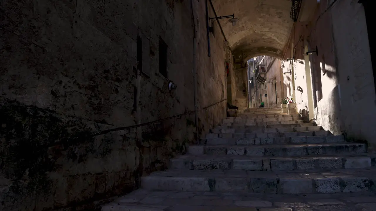 Matera Italy alley great light pan left to right