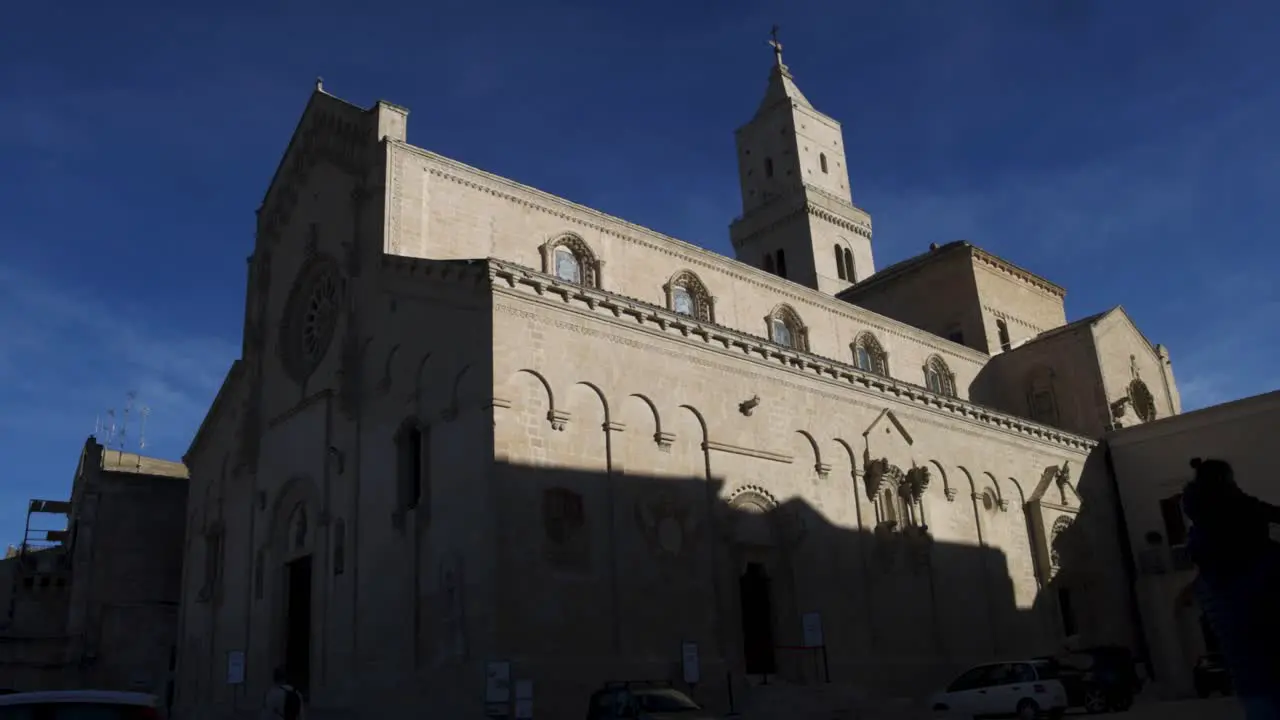 Matera Itlay Piazza Duomo looking up with shadow