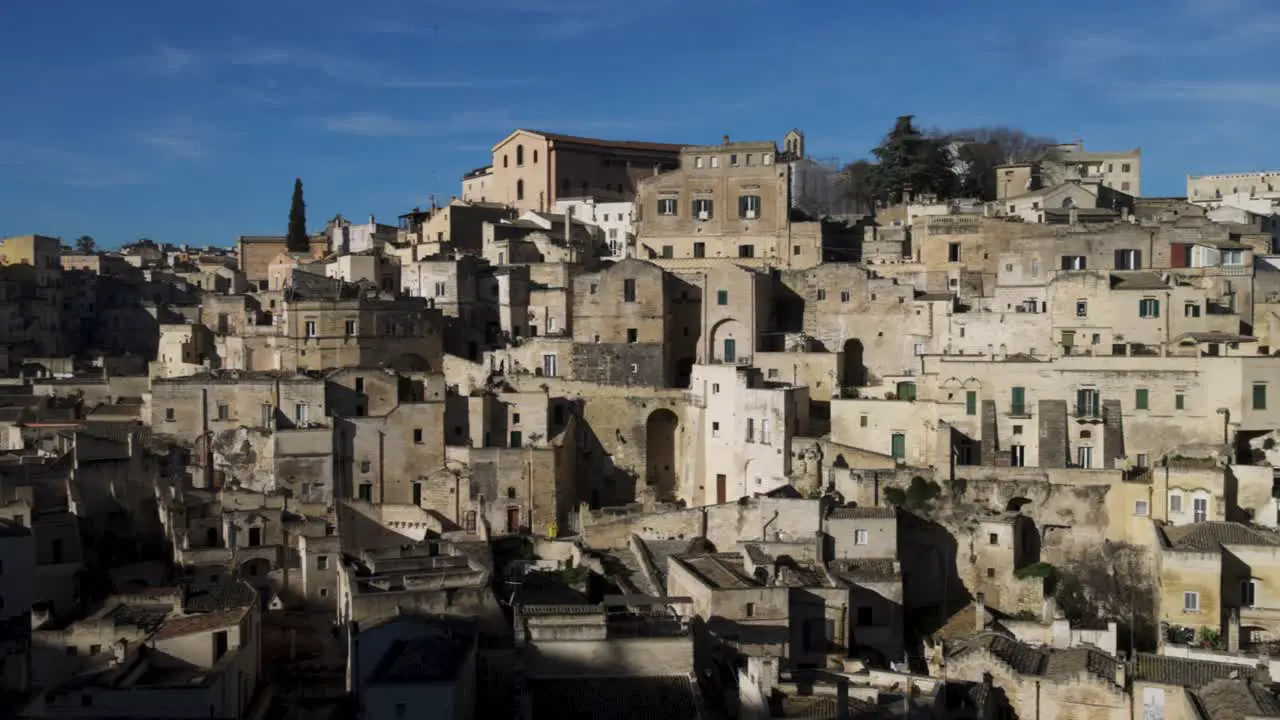 Matera Itlay cityscape wide left to right pan