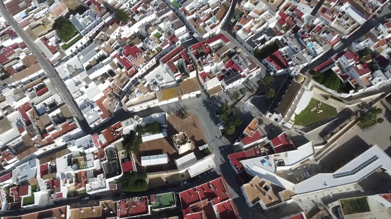 amazing droneshot from above the famous white town conil in andalusia spain sunny weather