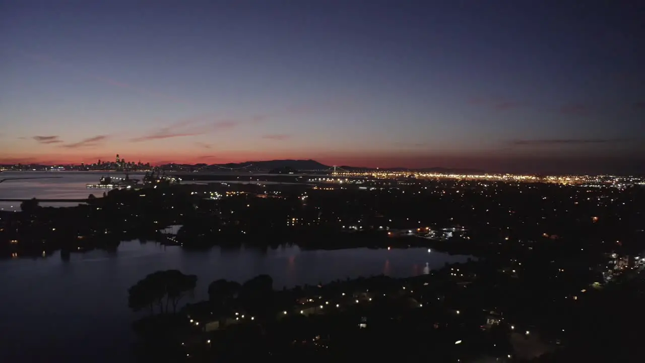 San Francisco at sunset as the camera pans right slowly over the urban sprawl