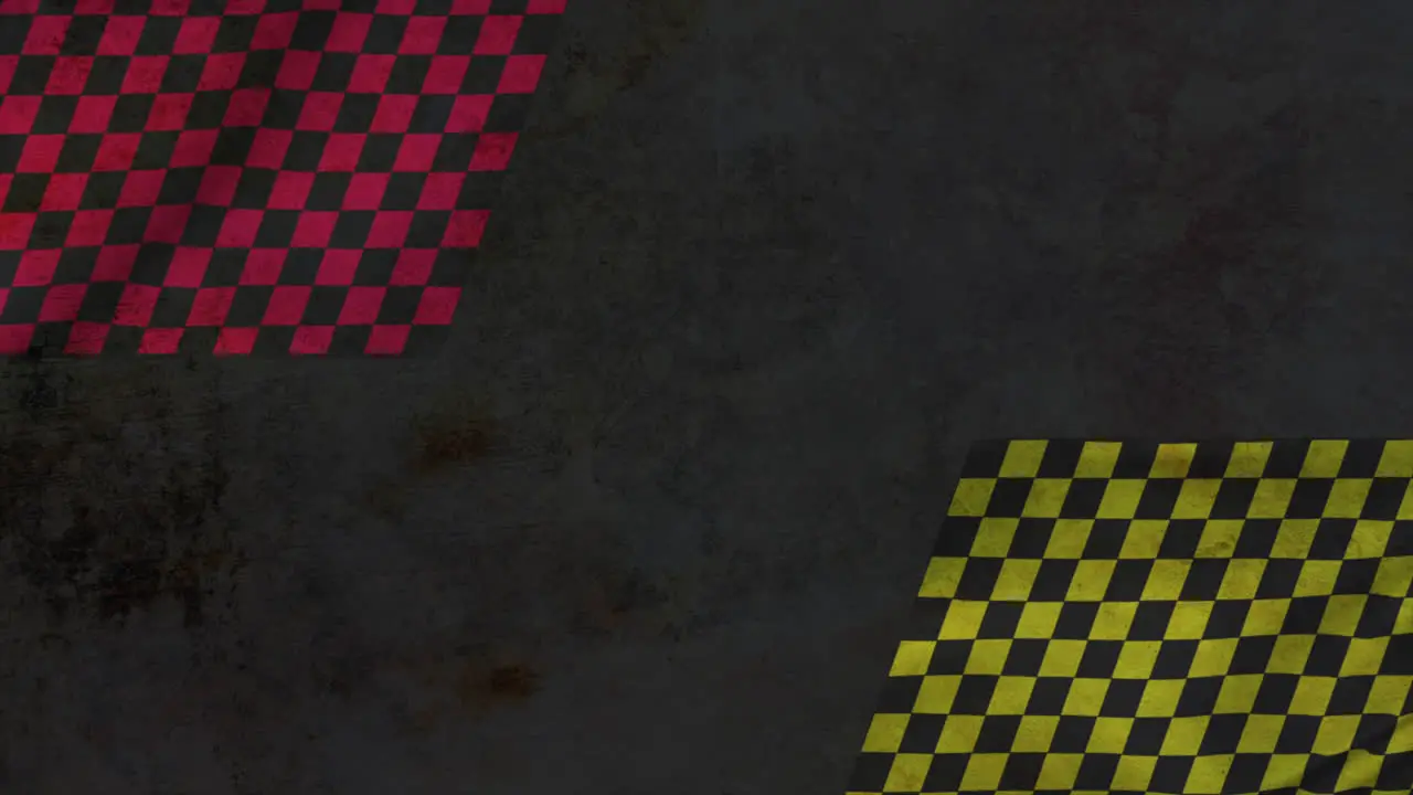 Red and yellow race flags on black gradient