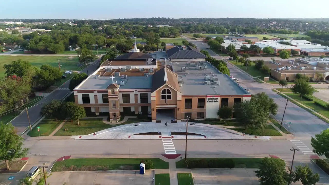 Aerial video of the First Baptist church of Keller