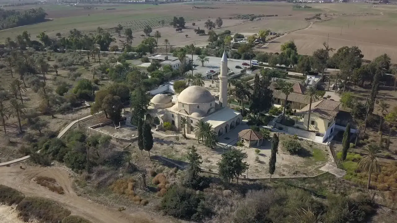 Overhead Shot Of Sultan Hala Tekke Mosque Surrounded By Stunning Salt Lake  Larnaca City  Cyprus