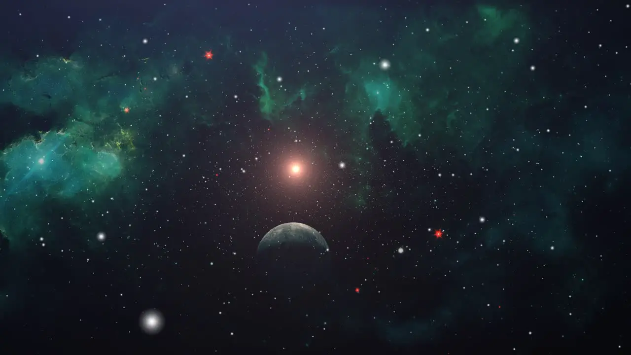 4k universe flying through planets with nebula clouds foreground in space