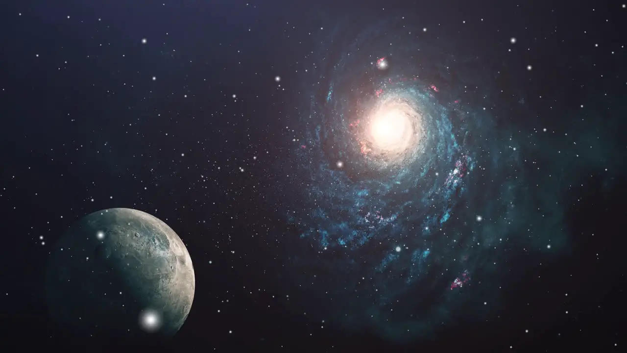 universe blue galaxy and a rotating planet moving in space