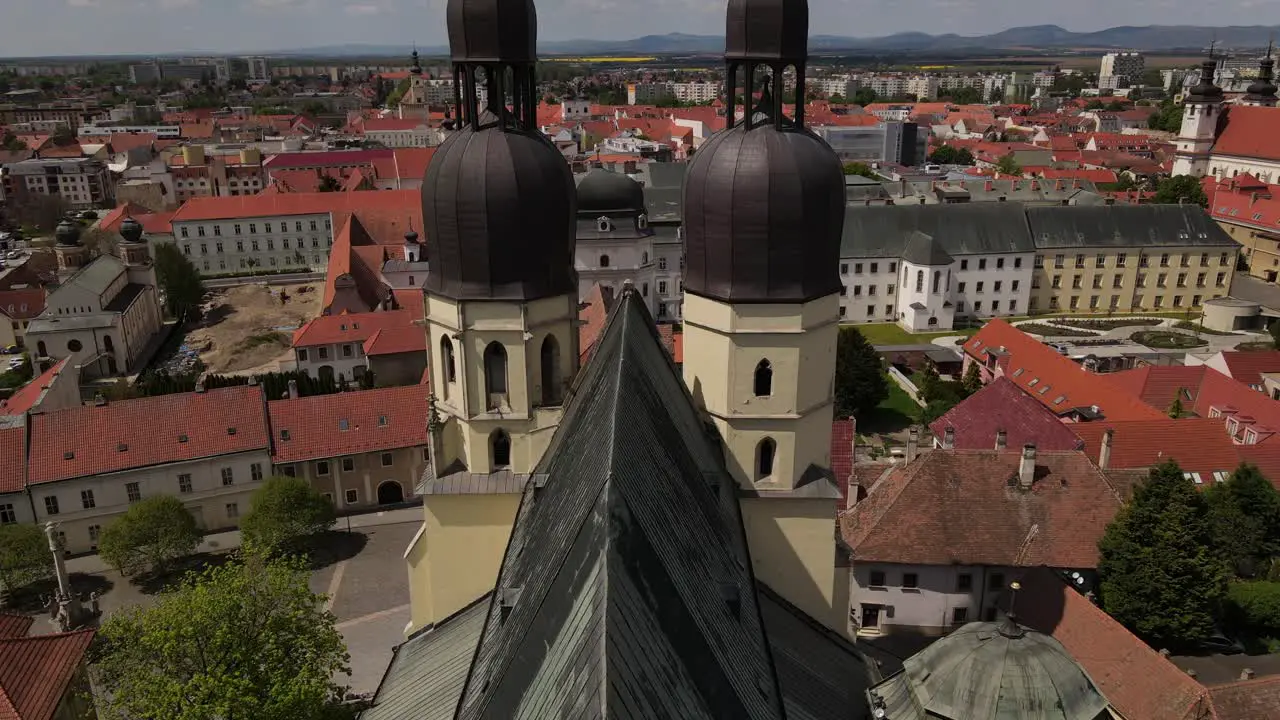 View on the Trnava city from above through church towers