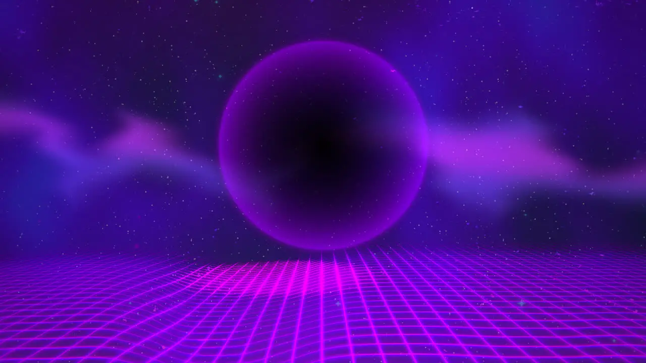 Motion retro purple sphere and grid with abstract background