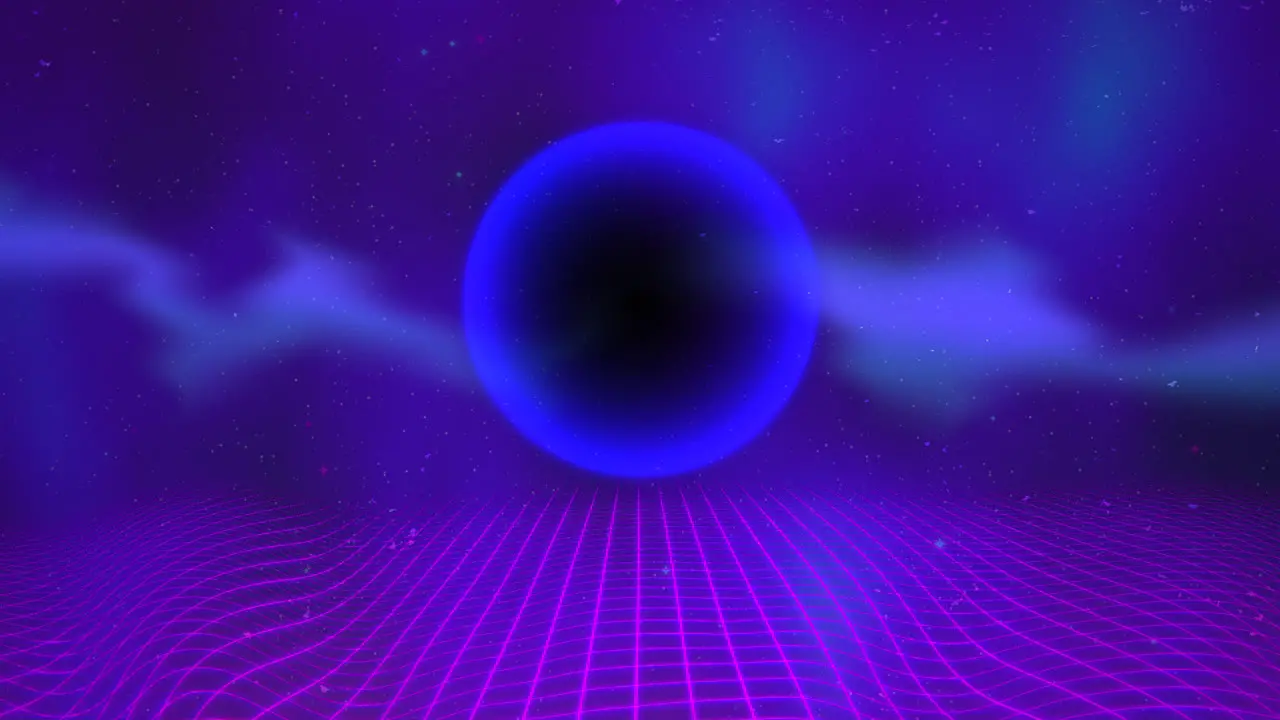 Motion retro blue sphere and grid with abstract background