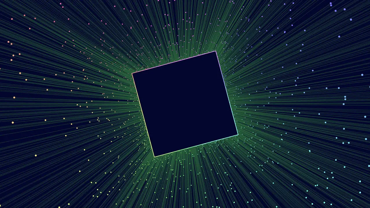 Motion neon square with green lines and dots