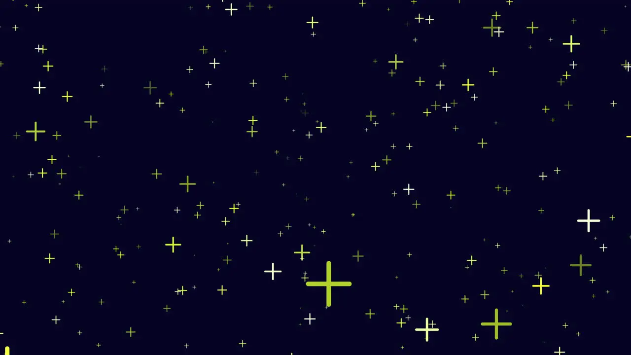 Fly small red and white crosses in dark space