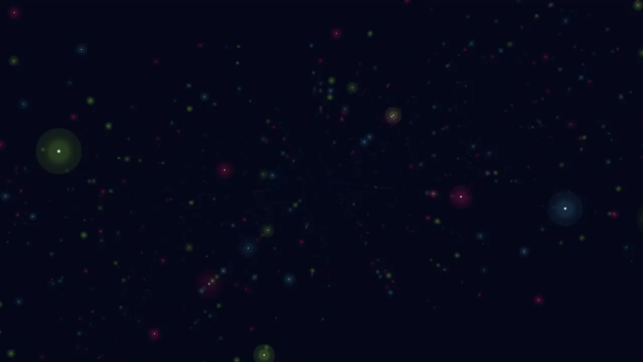 Fly colorful dots and glitters in dark galaxy