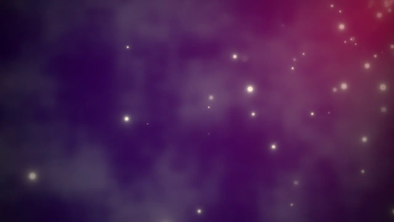 Motion and fly abstract particles and stars on dark purple background