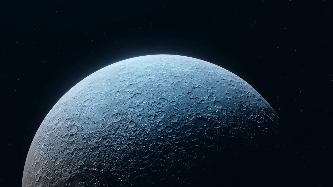 3D Animation showing the Moon brightly lit in space