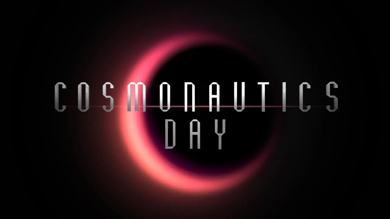 Futuristic black and red nebula with glowing Cosmonautics Day text