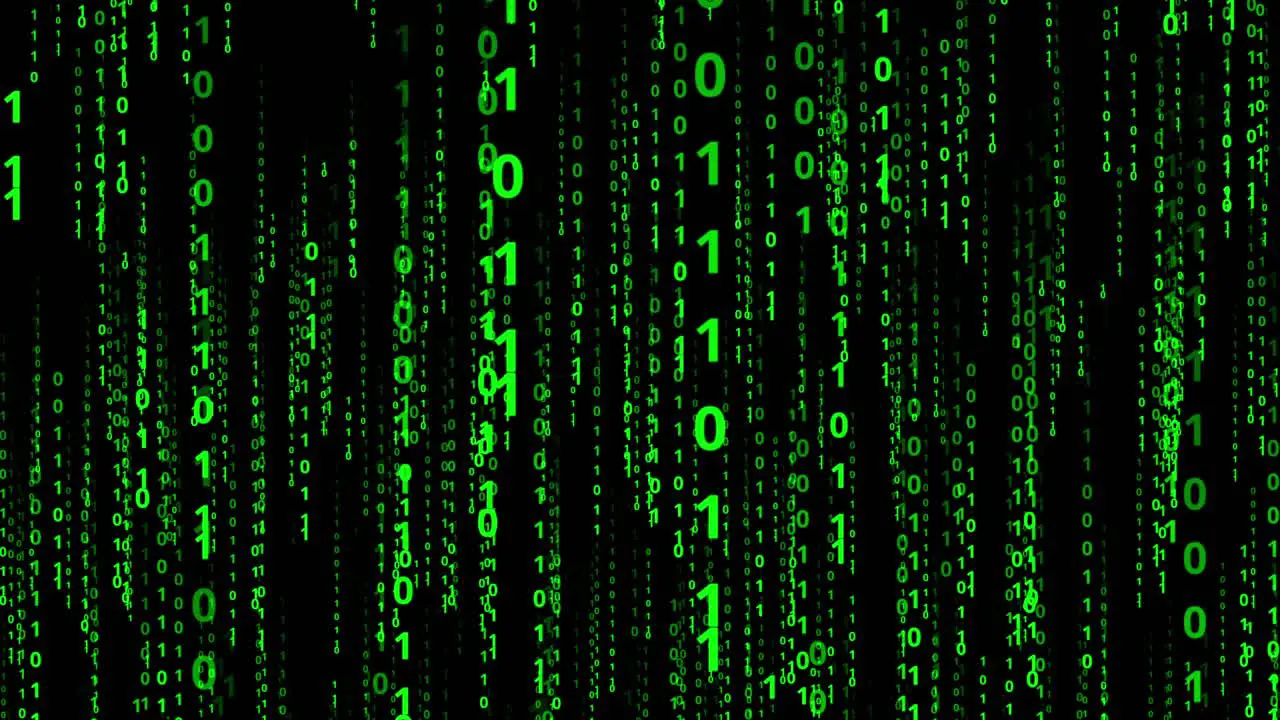 Binary code strings Matrix style backdrop in green